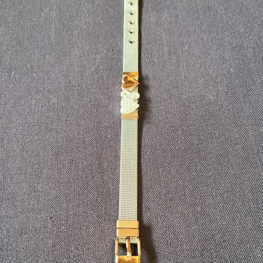 LA CN Woven Belt Style Slider Bracelet with three charms.